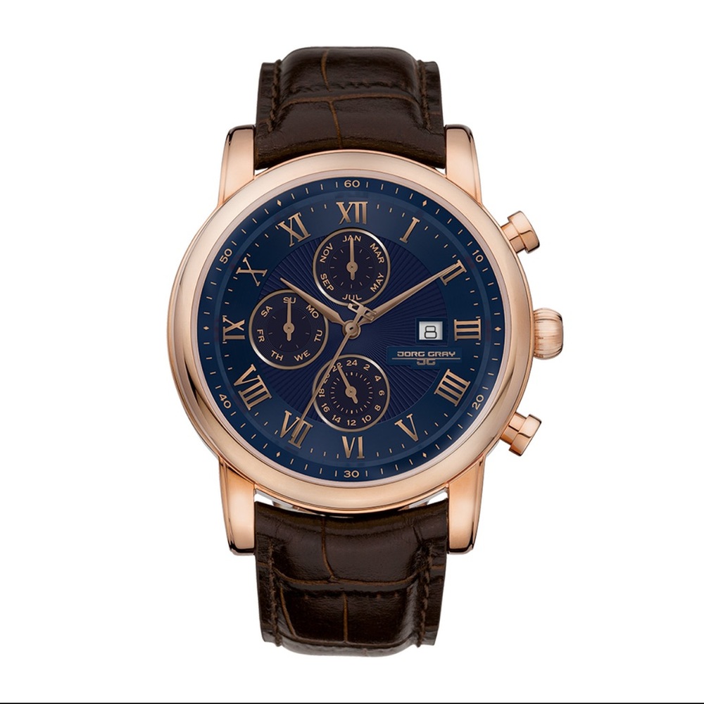 Jorg Gray Mens Watch Blue Dial w/ Leather Strap